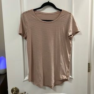 Salmon a white stripe lululemon shirt